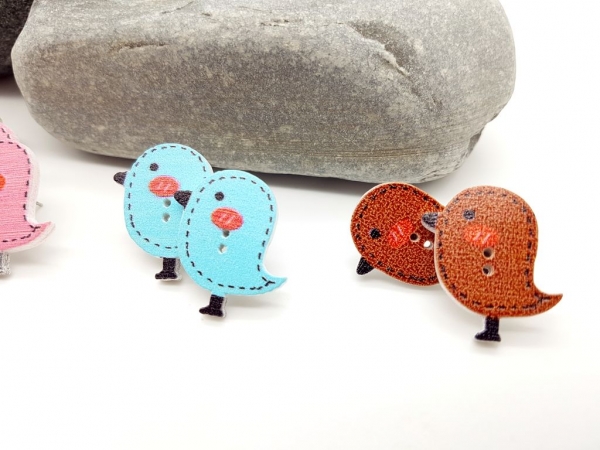 Spatz Knopf Ohrstecker Vögelchen Holz Button